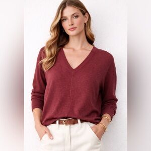 Pact Organic Cotton V Neck Sweater L Rust Soft Minimalist Capsule